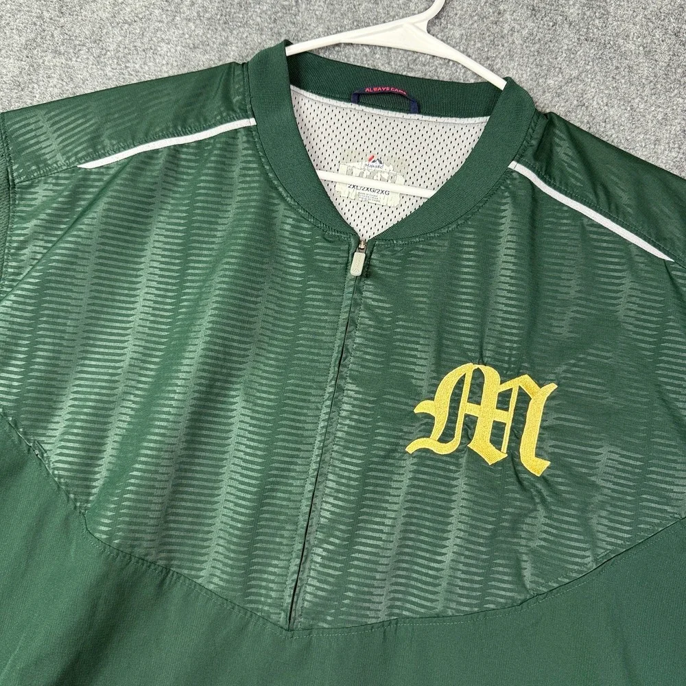 Majestic Mens Miami Hurricanes Baseball Pullover 2XL Cool Base Green NCAA